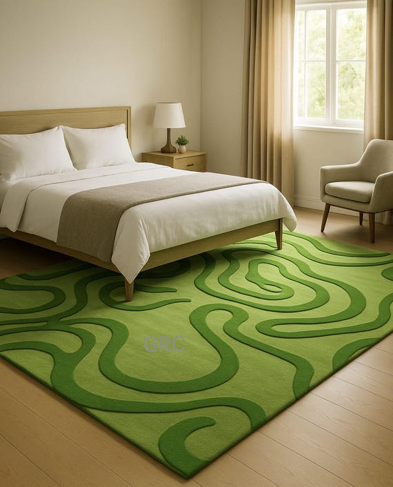 Hand-Tufted Green Wave Rug | Modern Abstract Area Carpet