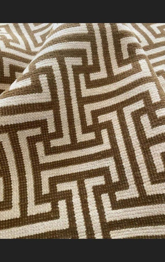 Brown Geometric Greek Key Fabric: Modern Upholstery Curtain Material