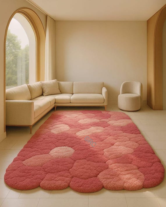 Pink Cloud Wool Rug: Handmade Tufted Carpet for Nursery