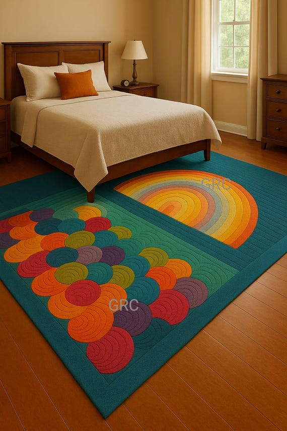 Hand-Tufted Wool Rainbow Rug – Modern Geometric Home Decor