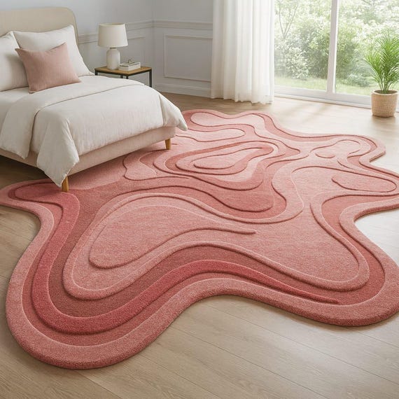 Pink Abstract 3D Textured Rug: Modern Irregular Wave Design