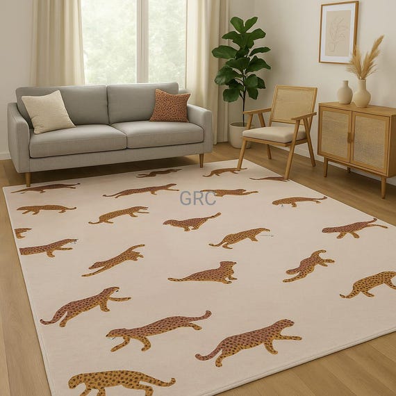 Handmade Wool Leopard Print Rug: Playful Safari Theme