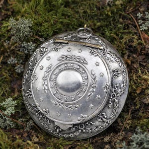 Silver Plated Pill Box in the Napoleon III style—post-1860 compact Pendant Poudriere
