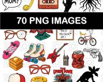 70 Retro 80s Horror PNG Mega Bundle, Vintage Sci-Fi Sublimation, Paranormal Clipart, Sticker Sheet Digital Download