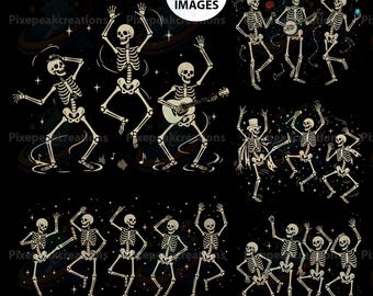 Dancing Skeletons PNG Clipart, Halloween Skeleton Graphics, Funny Skeleton Illustrations (Digital Download, 6 Images
