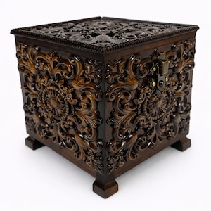 Hand-Carved Cherry Wood Jewelry Box: Velvet Lined, Lockable Keepsake
