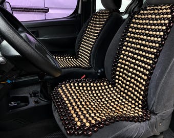 Set van 2 autostoelhoezen met houten kralen – stoelkussen met rollende kralen voor auto- en bureaustoel