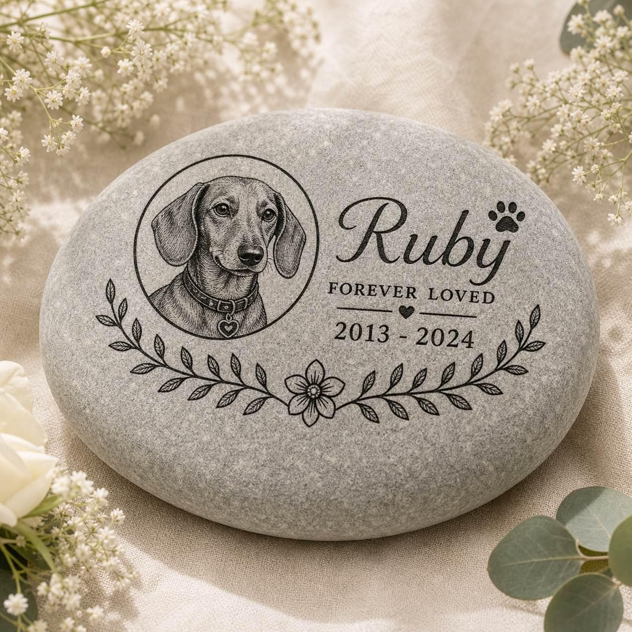 Personalized Pet Memorial Stone: Custom Photo, Name, Dates Garden Keepsake