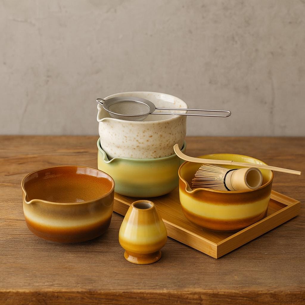 手作り陶器製抹茶碗7点セット：日本の茶道キット - Etsy 日本