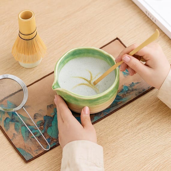 手作り陶器製抹茶碗7点セット：波型、日本茶道キット - Etsy 日本