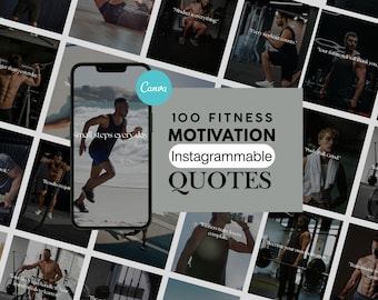 100 Gym Fitness Motivation Quotes Canva Templates | Instagram Social Media Bundle | Workout Inspiration Posts