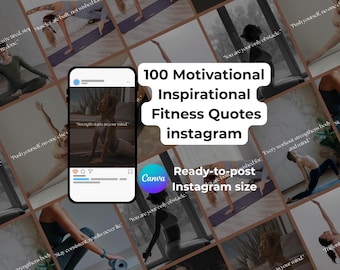 100 Fitness Quotes Instagram Template | Canva Social Media Templates for Women | Motivational Post Designs