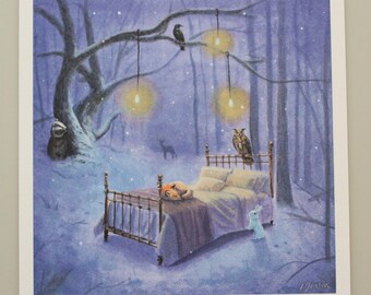 Slumberparty in the Woods Art Print 21x21 cm