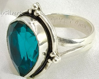 London Blue Topaz Ring, 925 Sterling Silver, Handmade Artisan Jewelry