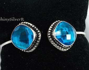 Swiss Blue Topaz Bangle • Adjustable 925 Sterling Silver Cuff