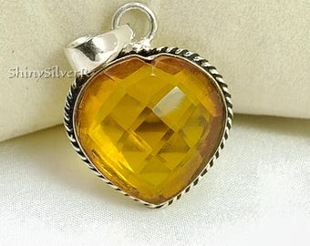 Handmade Sterling Silver Heart Citrine Pendant | Boho Jewelry