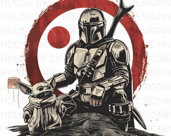 8  The Mandalorian and Baby yoda  Watercolor PNG: Splash Art, High-Resolution (Digital Download)