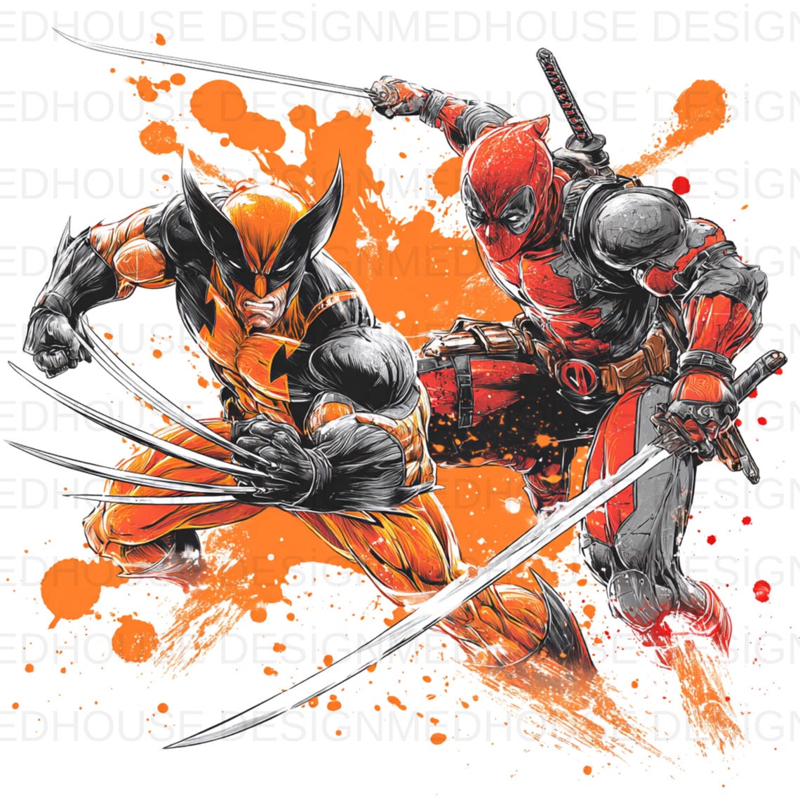 8 PNG Wolverine and Deadpool Lwatercolor : Splash Art, High-resolution ...