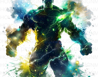 8 Hulk Watercolor PNGs: Splash Art Graphics (Instant Download)