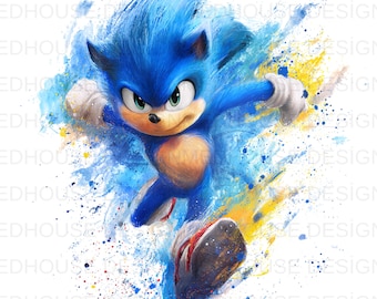 8 Sonic Watercolor PNG: Splash Style Clipart (Digital Download)