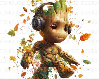 8 Baby Groot Watercolor PNG: Splash-Style Transparent Files (Instant Download)