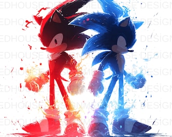 8 Sonic and Shadow Watercolor PNG: Splash Style Clipart (Digital Download)