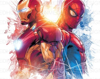 8 Iron Man and Spiderman Watercolor PNG: Splash Style Clipart (Digital Download)