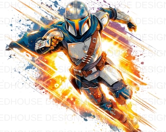 8 The Mandalorian Watercolor PNGs: Splash Art Graphics (Instant Download)