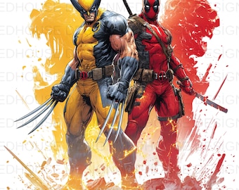 8 png-bestand Wolverine en Deadpool lAquarel: splashkunst, hoge resolutie (digitale download)