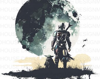 8  The Mandalorian and Baby yoda  Watercolor PNG: Splash Art, High-Resolution (Digital Download)