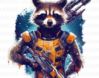 8 Rocket Raccoon and Baby Groot Watercolor PNG: Splash Art Graphics (Instant Download)