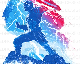 8 Captain America Watercolor PNG: Splash Style Clipart (Digital Download)