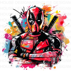 8 PNG Deadpool lWatercolor : Splash Art, High-Resolution (Digital Download)