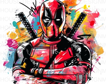 8 PNG Deadpool lWatercolor : Splash Art, High-Resolution (Digital Download)