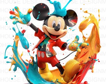 8 Mickey Mouse Watercolor PNG: Splash Style Clipart (Digital Download)
