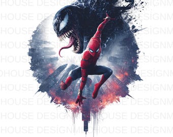 8 Spider-Man & Venom Watercolor PNG: Splash Style Clipart (Digital Download)
