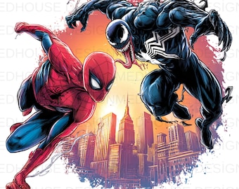 8 Spider-Man e Venom Acquerello PNG: Splash Style Clipart (Download digitale)