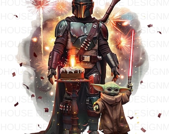 8  The Mandalorian and Baby yoda  Watercolor PNG: Splash Art, High-Resolution (Digital Download)