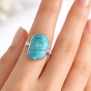 Natural Turquoise Ring, Sterling Silver Raw Stone, Irregular Blue Gemstone, Boho Statement Ring
