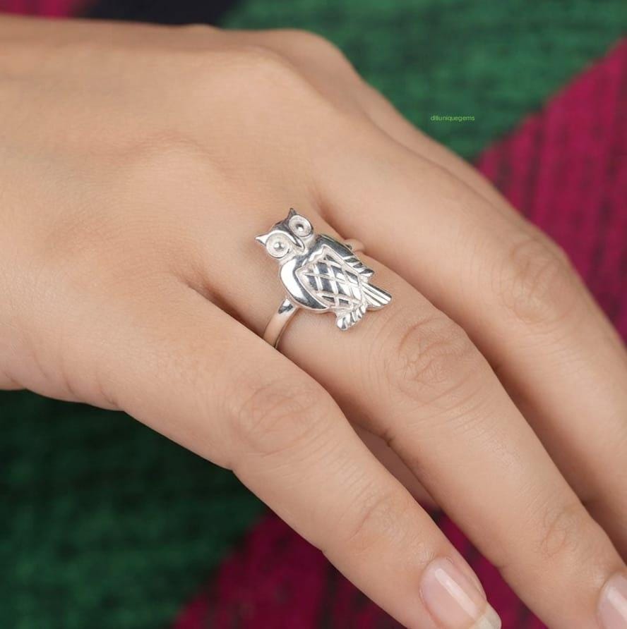 Silver Owl Ring for Women | Unique Owl Design Statement Jewelry