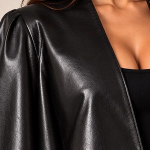 Black Genuine Leather Cape Jacket | Asymmetric Draped Outerwear with Fitted Sleeves image 6