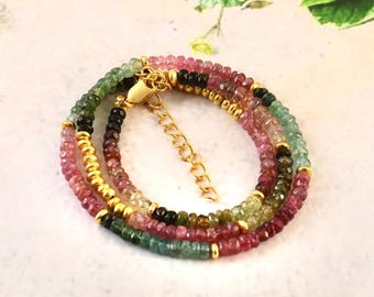 Natural Brazil Tourmaline Beaded Choker, Gold Filled Spacers, Dainty Gemstone Jewelry
