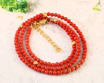 レッドコーラルビーズチョーカー：手作りシャーマンスタイルの
