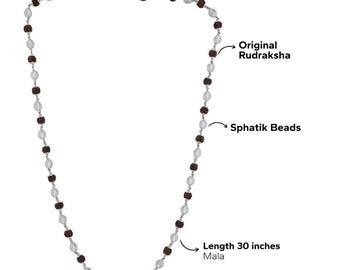 Rudraksha & Quartz Necklace | 925 Sterling Silver Mala, Spiritual Jewelry
