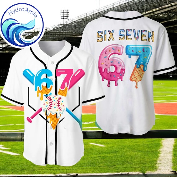 6 7 Baseball Jersey, Funny Halloween Costume for Kids or Parents, Teacher Outfit, TikTok Trend Meme Shirt, Humorous Jersey Gift