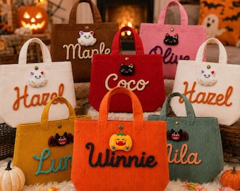 Custom Kids Name Candy Bag, Trick or Treat Bag with Little Toy, Kids Candy Bucket, Halloween Gift