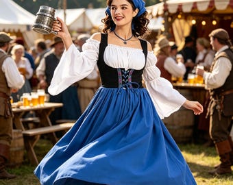 German Oktoberfest Maxi Dress, Medieval Farm Girl Costume, Long Skirt Beer Maid, Halloween Cosplay Costume, Stage Performance Costume