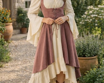 Renaissance Pirate Dress, Vintage Medieval Peasant Robe, Victorian Style Costume, Halloween Cosplay, Stage Costume