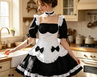 Classic French Maid Outfit Cosplay Costume, Anime Maid Uniform, Halloween Costume, Sweet Maid Cosplay, Role-playing Costume