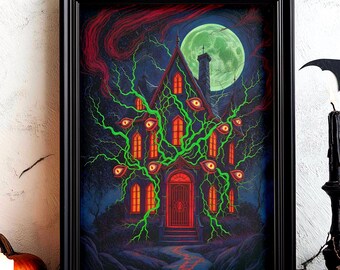 Haunted House Halloween Wall Art | Spooky Digital Print | Scary Home Decor | Instant Download Poster